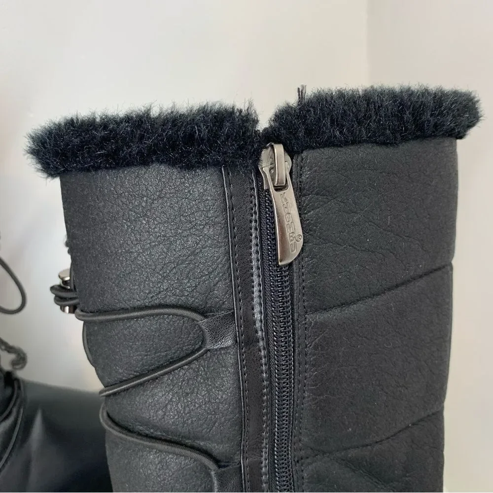 Khombu Bungee Women's Insulated Waterproof Black Leather Boots Size 9
